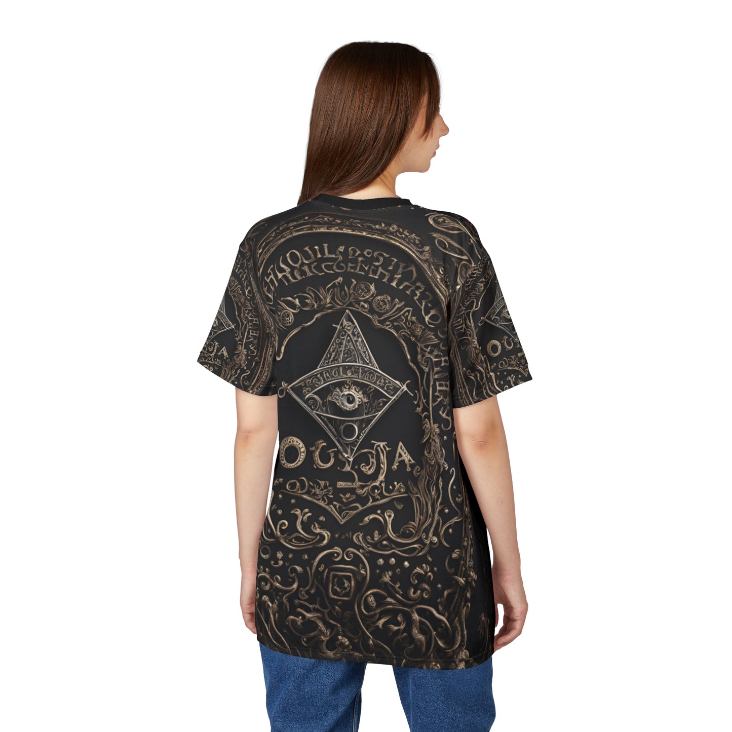 Ouija Board Unisex Graphic Tee - Mystical Black Design for Spiritual Seekers, 3D Ouija Board Design AOP Shirt