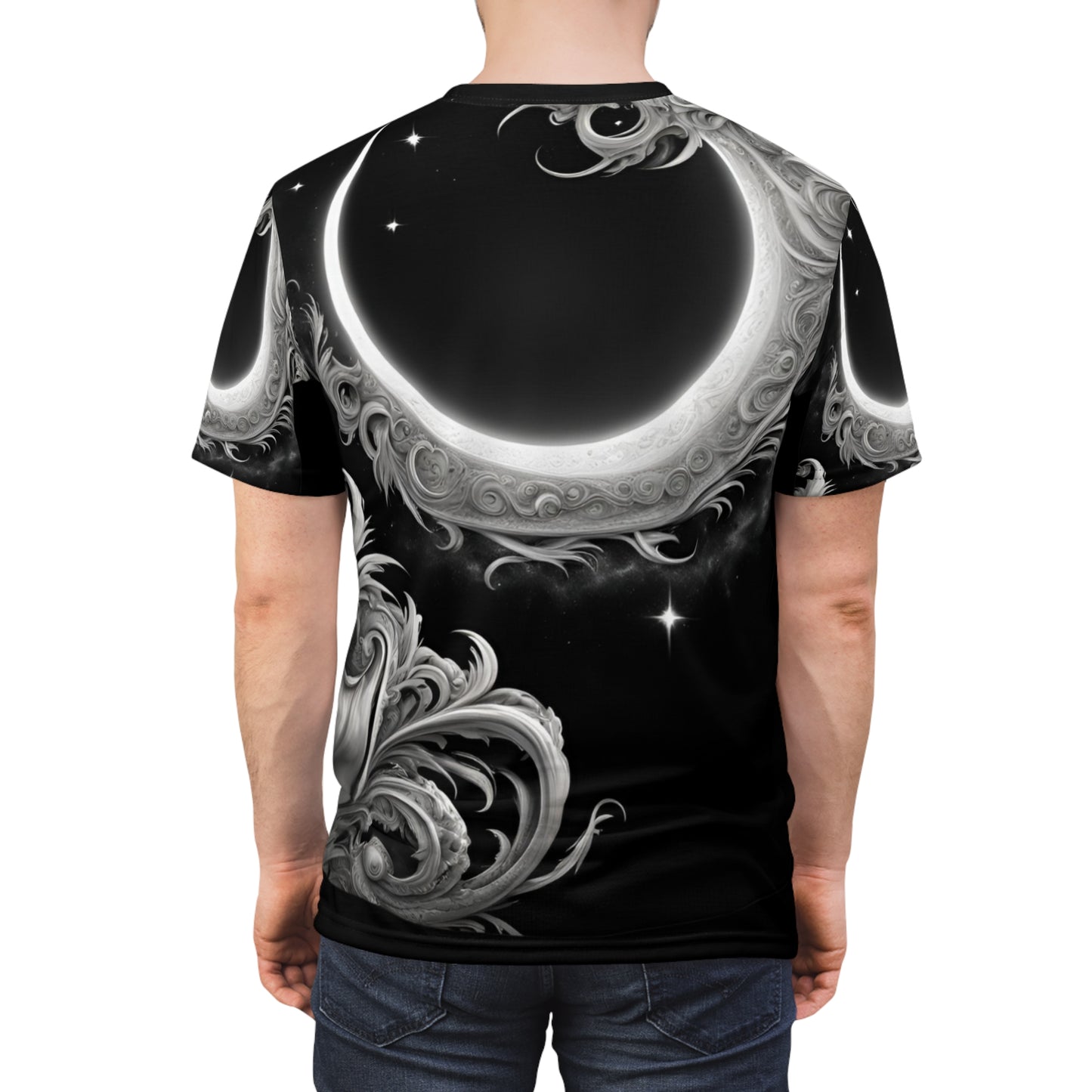 Ethereal Moon Phase Unisex Cut & Sew Tee - Celestial Black Graphic T-Shirt