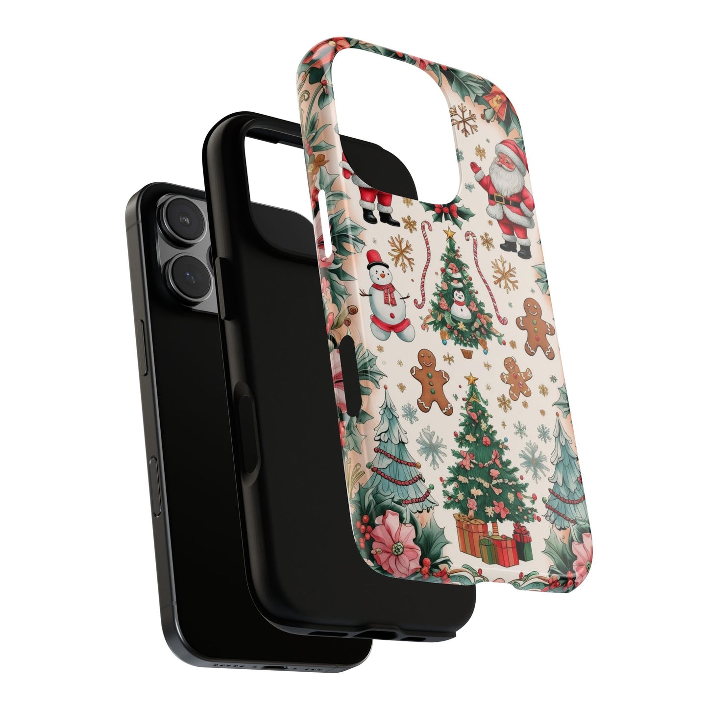 Christmas Phone Case, Holiday Cell Phone Cover, Festive Design, Cute Santa and Gingerbread, Gift for her, Winter Accessories, Seasonal Decor