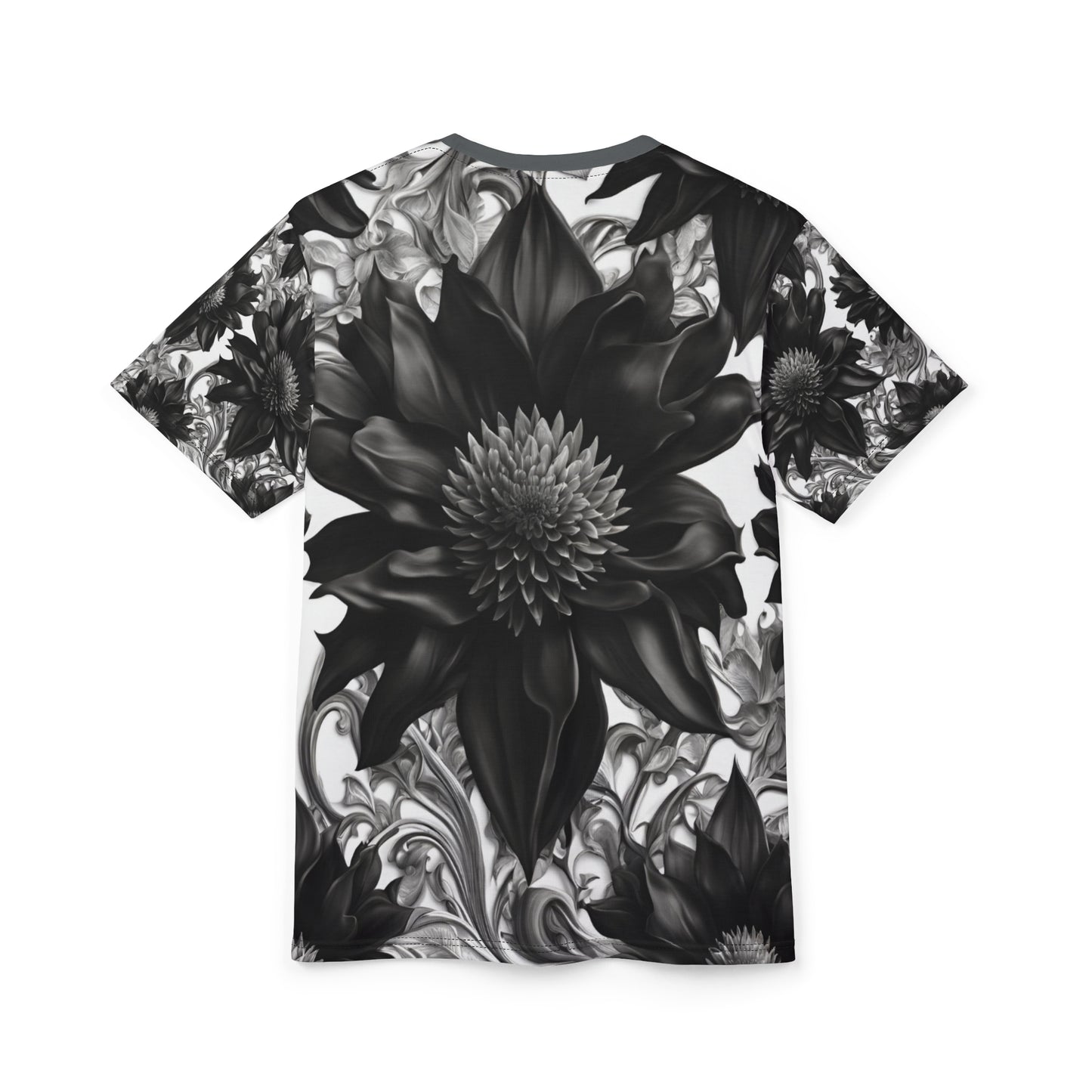Elegant Floral Unisex Tee - Black & White Design, Gothic Black and White Flowers Shirt, Goth Flowers AOP Shirt