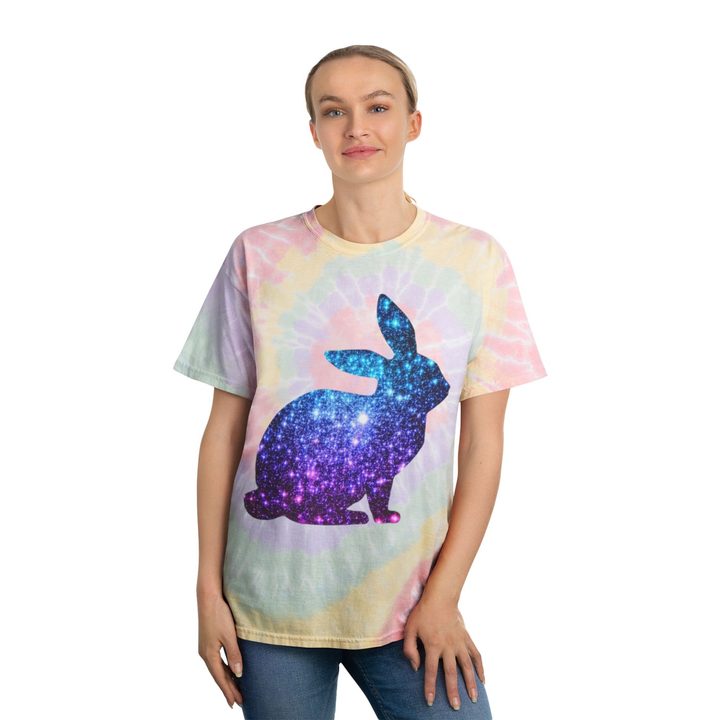Galactic Bunny Tie-Dye Tee, Pastel Spiral Tie Dye T-Shirt, Boho Rabbit Shirt, Festival Outfit, Spring/Summer Vibes, Cute Pet Lover Gift