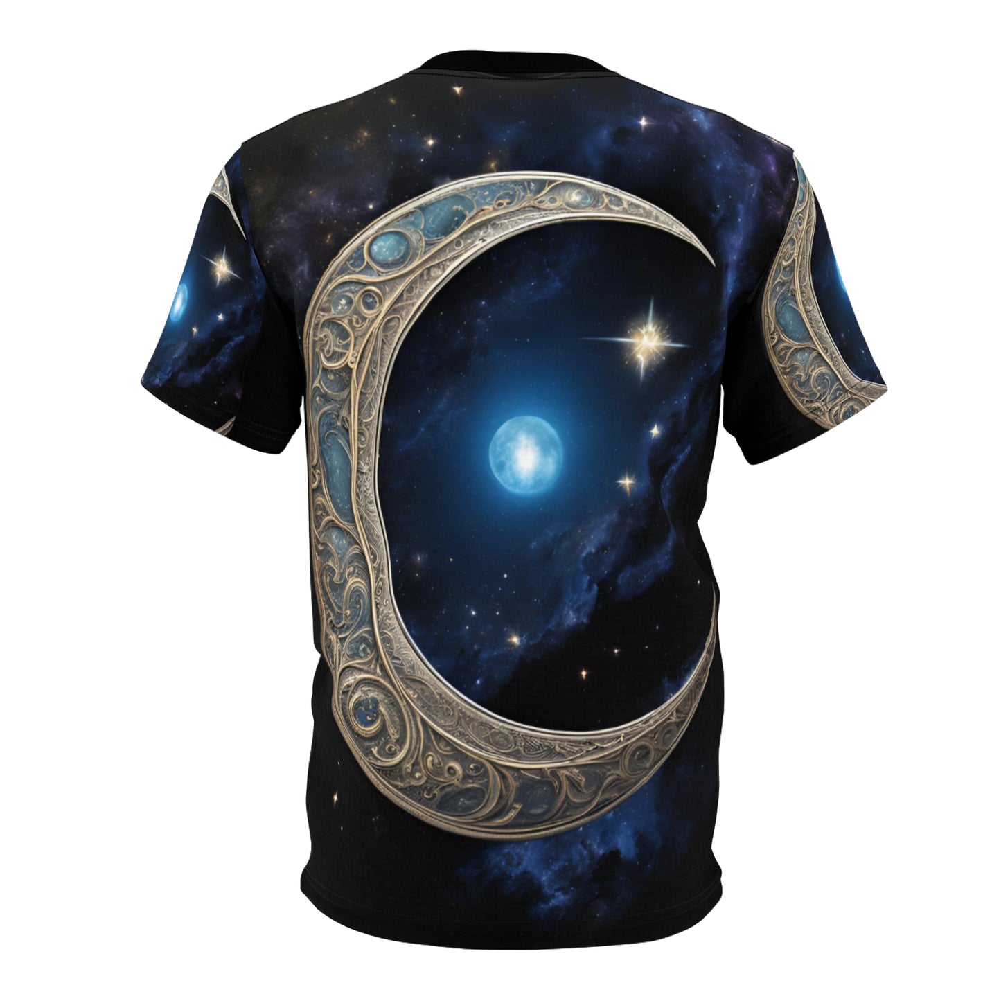 Celestial Chic Unisex Cut & Sew Tee - Mystical Moon & Star Design, Celestial Crescent Moon AOP Shirt