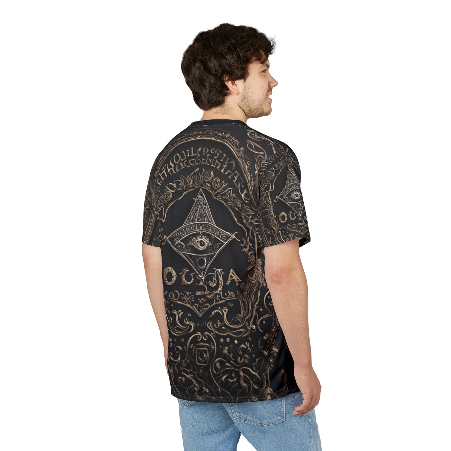 Ouija Board Unisex Graphic Tee - Mystical Black Design for Spiritual Seekers, 3D Ouija Board Design AOP Shirt