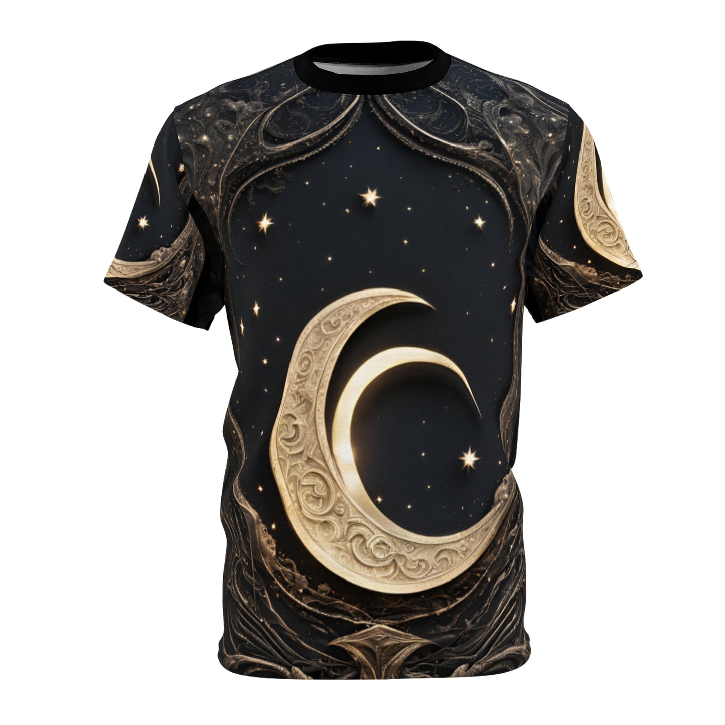 Celestial Moon Unisex Cut & Sew Tee - Night Sky Design for Dreamers, Celestial Crescent Moon AOP Shirt