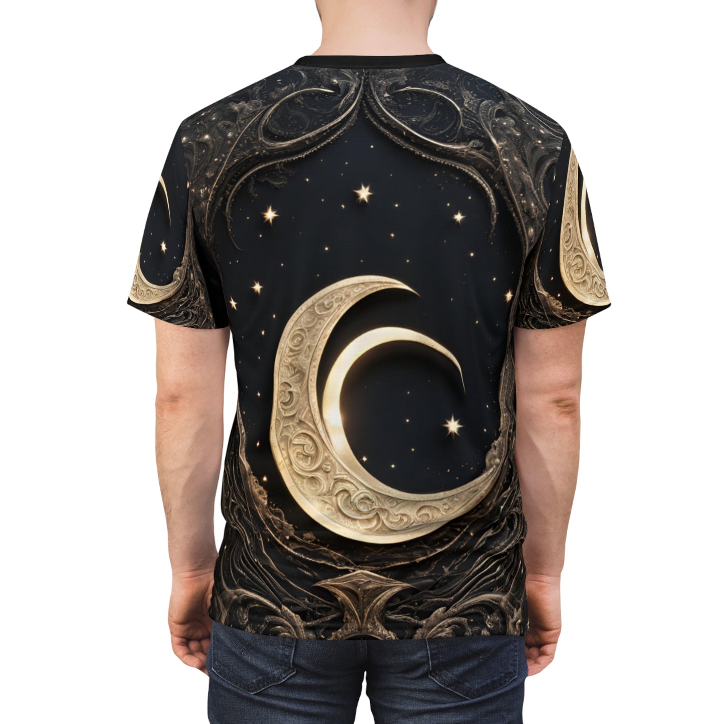 Celestial Moon Unisex Cut & Sew Tee - Night Sky Design for Dreamers, Celestial Crescent Moon AOP Shirt