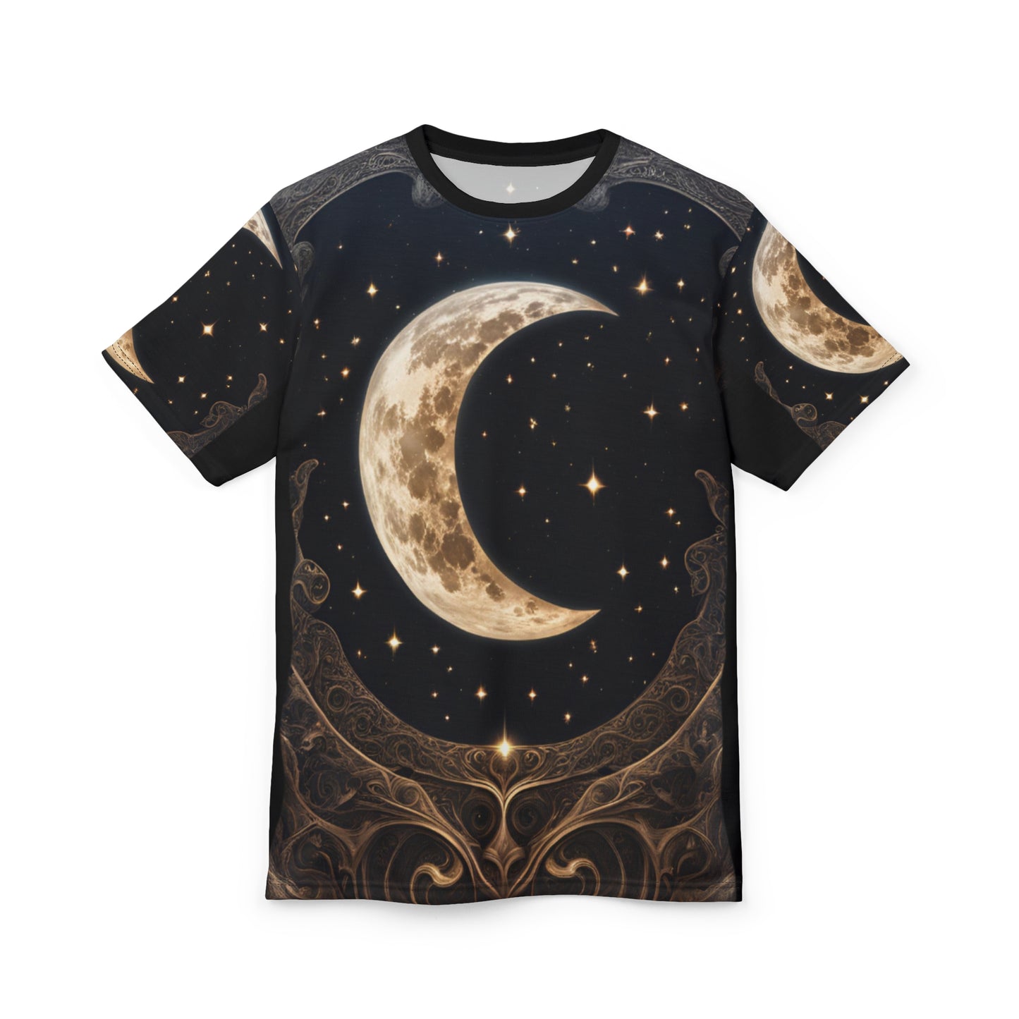 Celestial Moon Unisex Cut & Sew Tee - Night Sky Graphic T-Shirt, Celestial Crescent Moon AOP Shirt