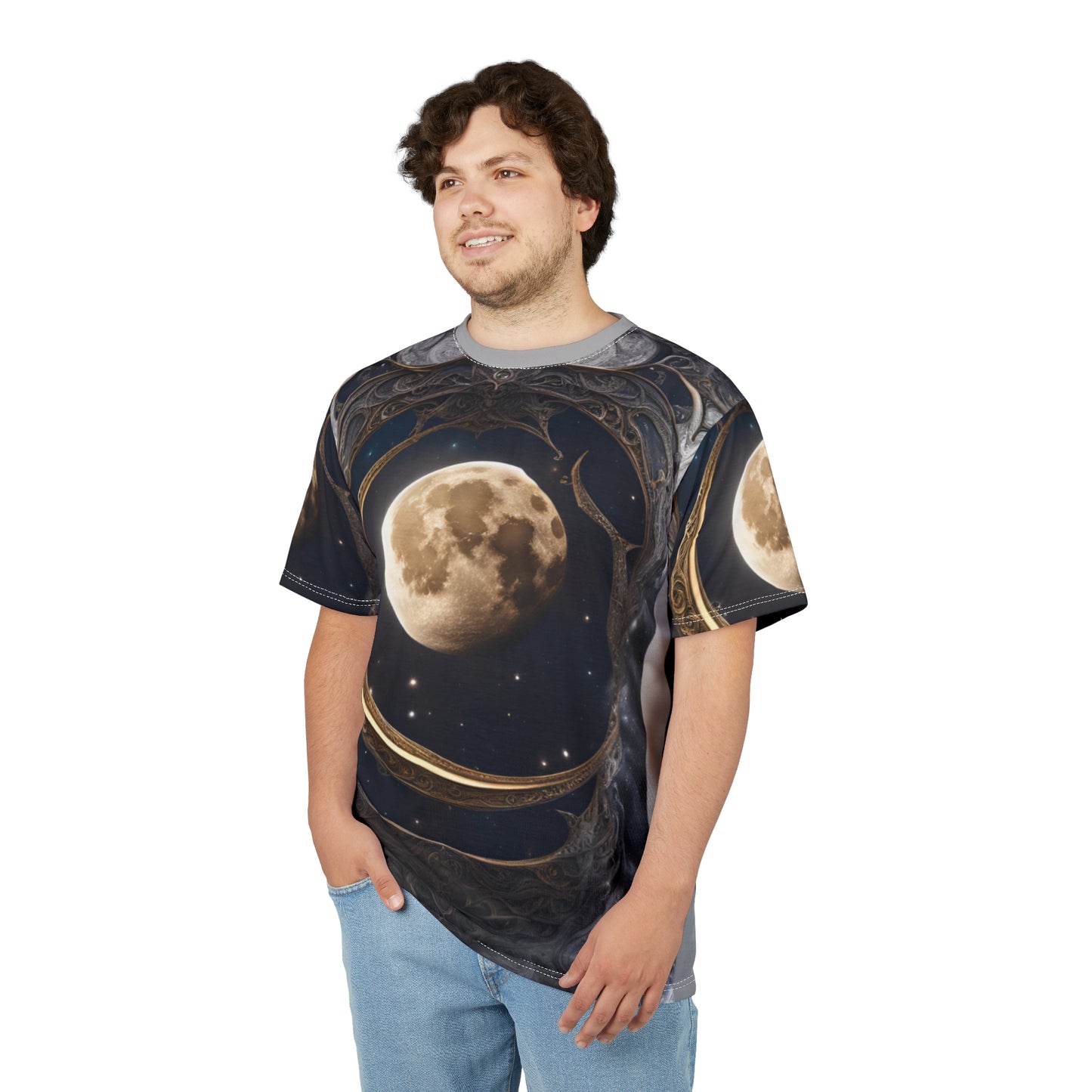 Celestial Moon Unisex Cut & Sew Tee - Dreamy Space Vibes, Celestial Moon AOP Shirt