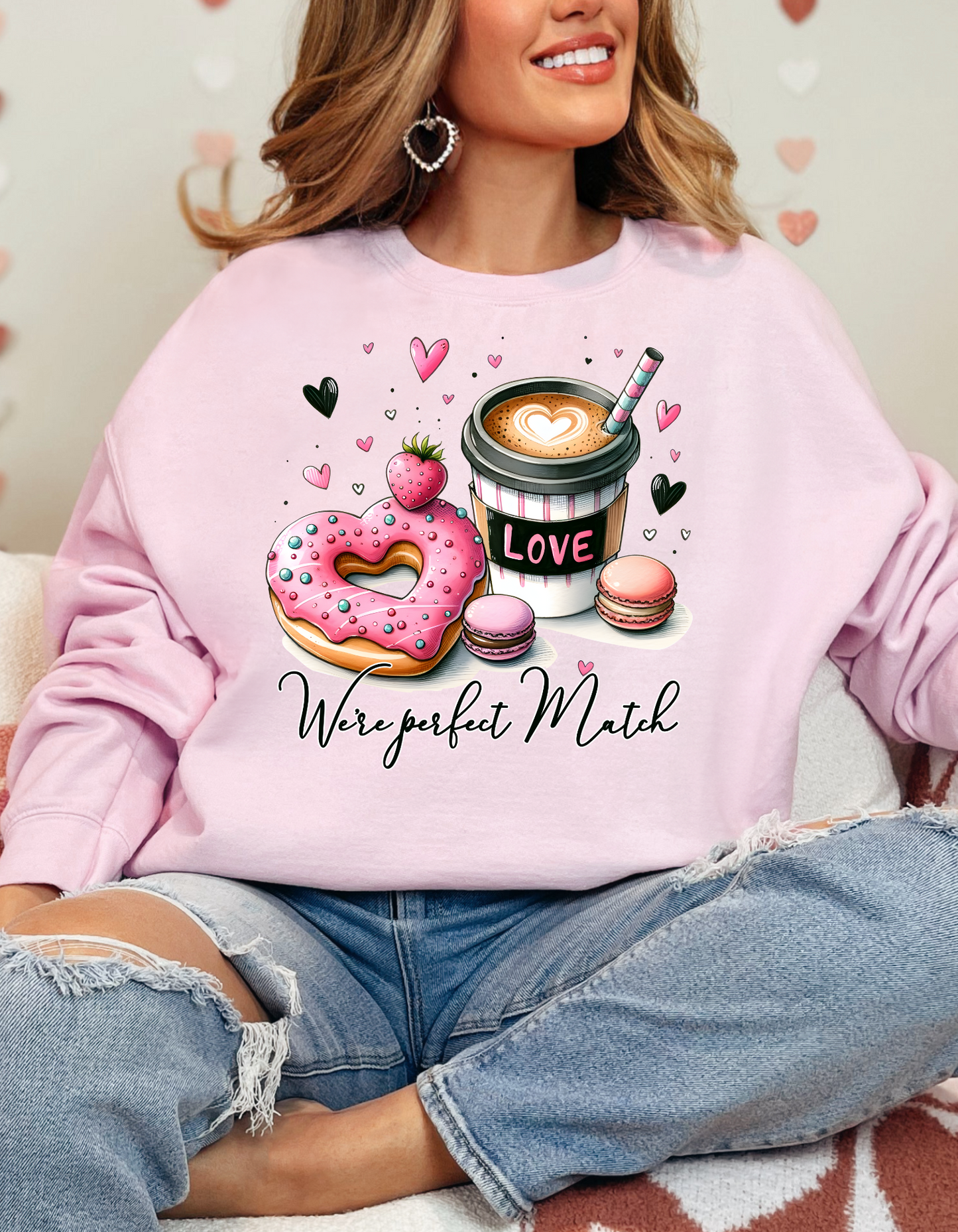 Valentine's Day Sweatshirt, Cute Dessert Crewneck Sweatshirt, Gift for Food Lovers, Cozy Sweatshirt, Love Theme, Valentine's Day Sweater