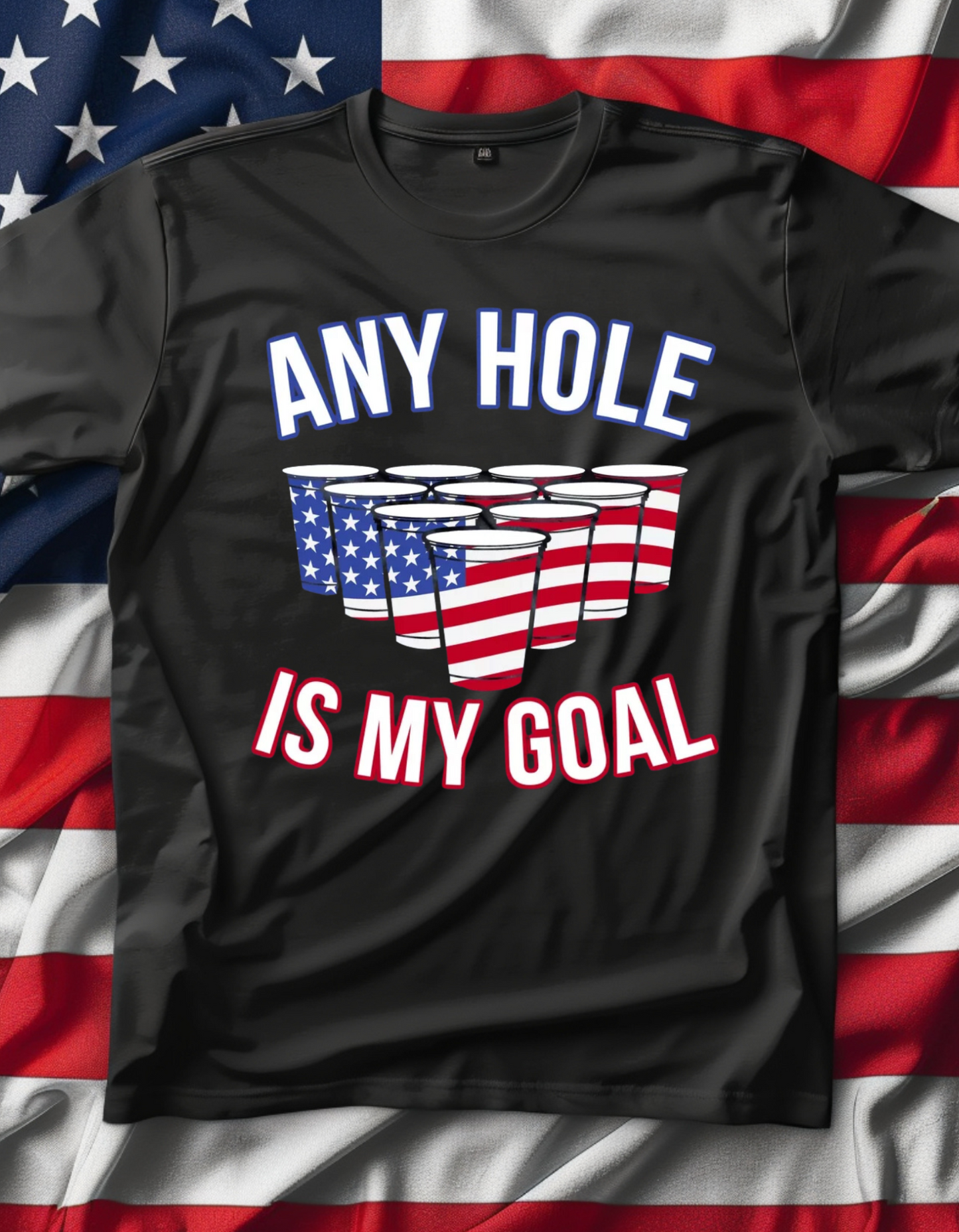 Patriotic Comedy T-Shirt - Any Hole is My Goal, Funny Tee, Independence Day Shirt, Gift for Pool Party, Casual Wear