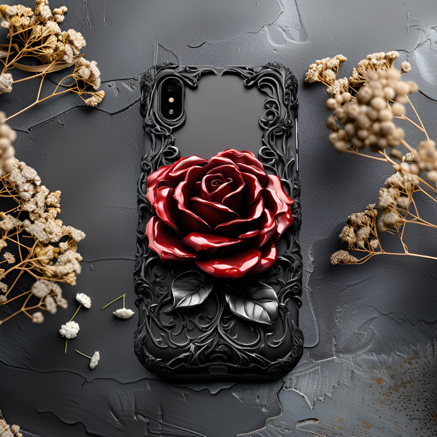 Tough Cases: Elegant Rose iPhone Case for Chic Protection, Gothic Red Rose Phone Case for iPhone, Samsung, and Google Pixel