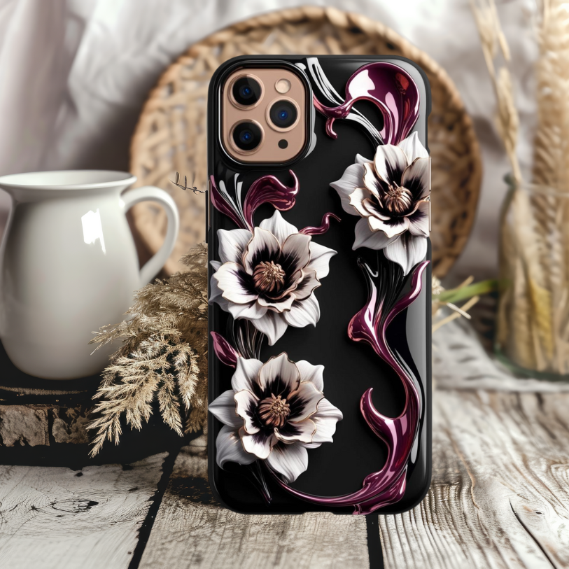 Elegant Floral Phone Case - Tough Cases for Stylish Protection, Gothic Flowers Phone Case for iPhone, Samsung, and Google Pixel