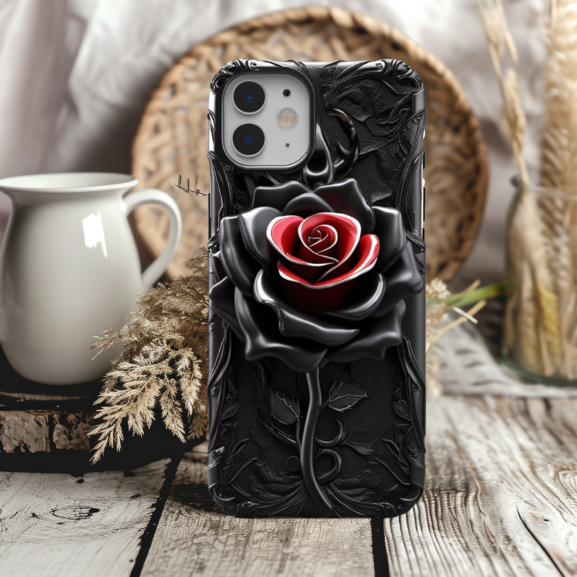 Tough Cases: Elegant Black Rose Phone Case, Stylish and Durable for iPhone, Samsung, and Google Pixel