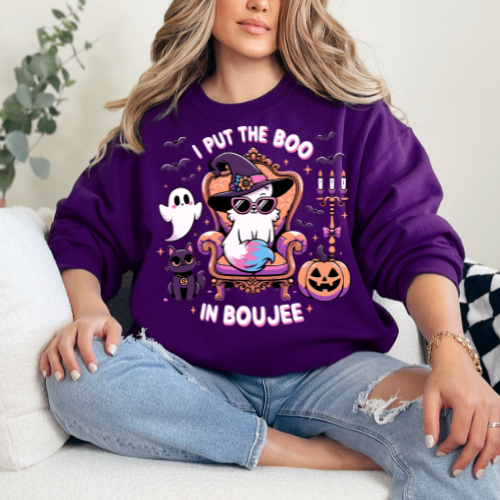 Halloween Cat Crewneck Sweatshirt - I Put the Boo in Boujee