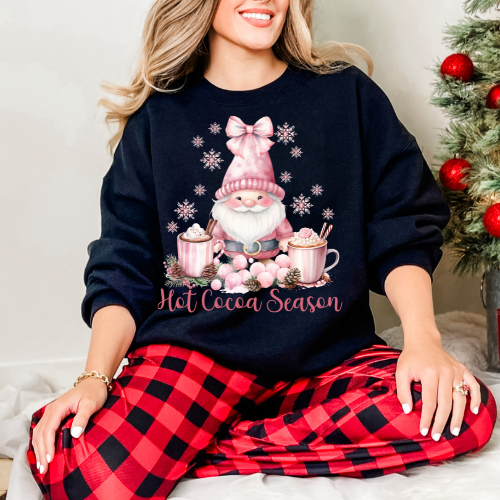 Cozy Hot Cocoa Sweatshirt, Gnome Winter Pullover, Holiday Gift, Fall Fashion, Ideal for Christmas, Family Gatherings, Seasonal Comfort