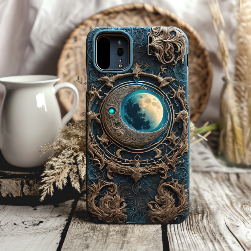 Stylish Tough Phone Case with Celestial Design, Celestial Moon Phone Case