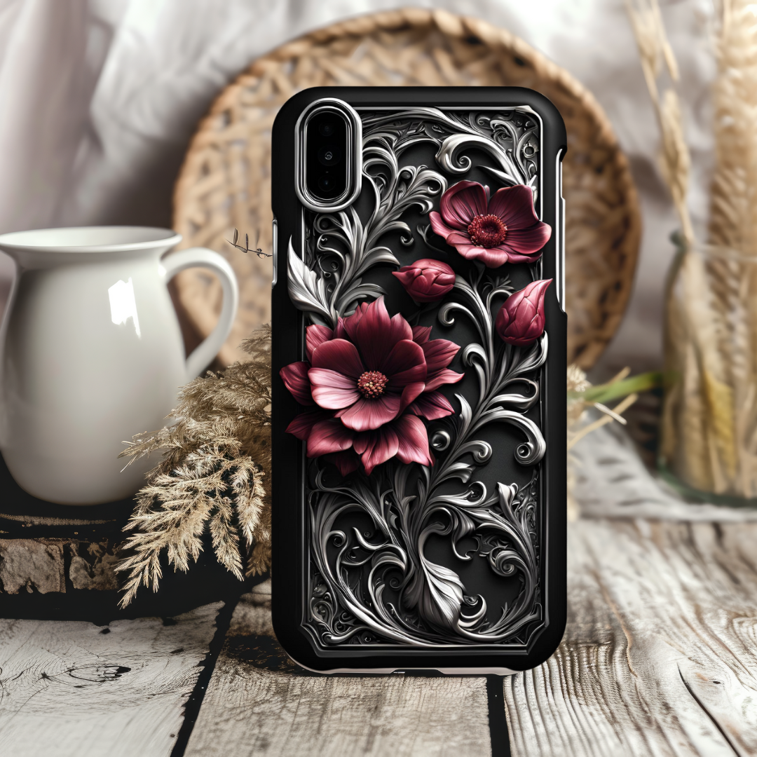 Floral Tough Phone Case – Durable Protection with Elegant Design, Gothic Flowers Phone Case for iPhone, Samsung, and Google Pixel