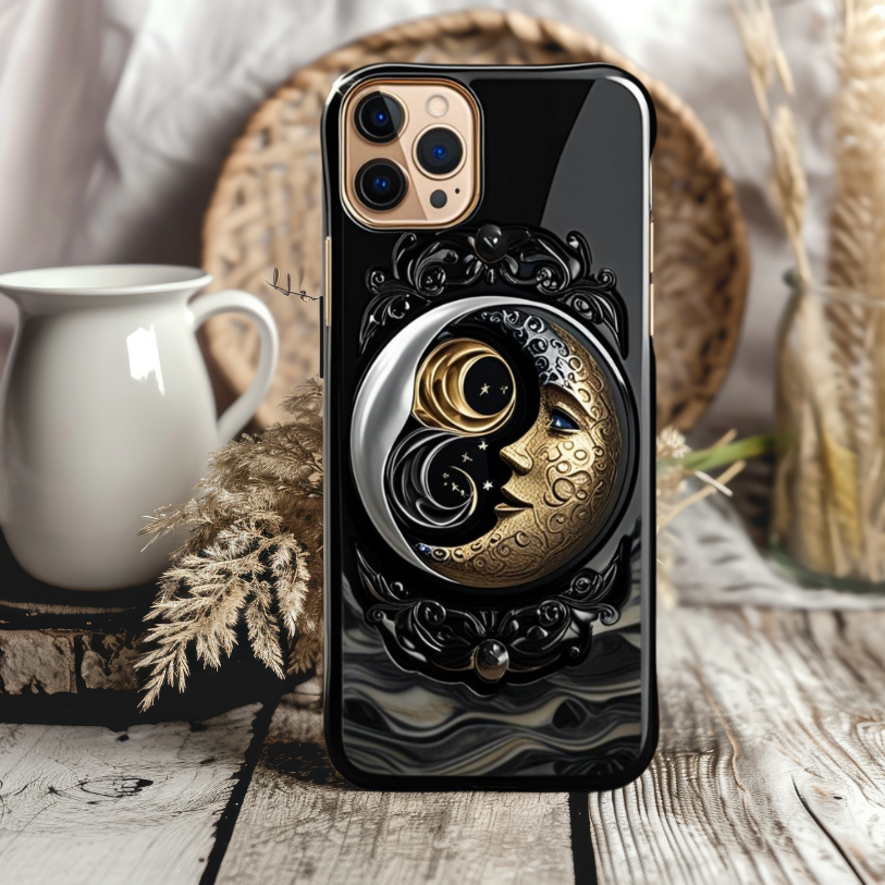 Celestial Yin Yang Phone Case - Tough Cases for Astrology Lovers, Crescent Moon Phone Case for iPhone, Samsung, and Google Pixel