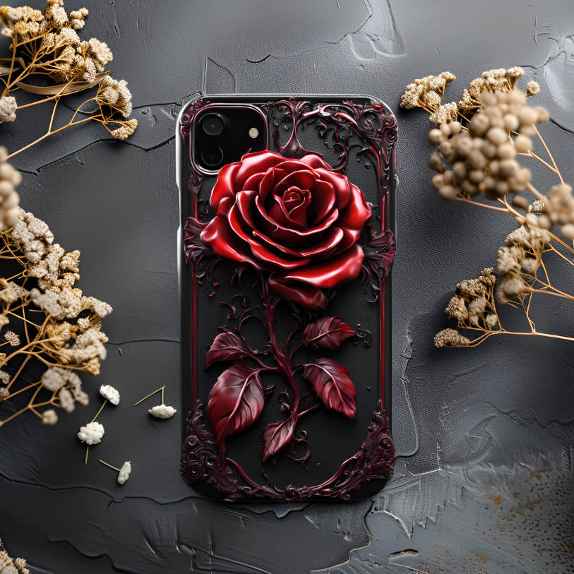 Elegant Rose Phone Case - Tough Cases for Floral Lovers, Gothic Blood Dripping Red Rose Phone Case, for iPhone, Samsung, and Google Pixel