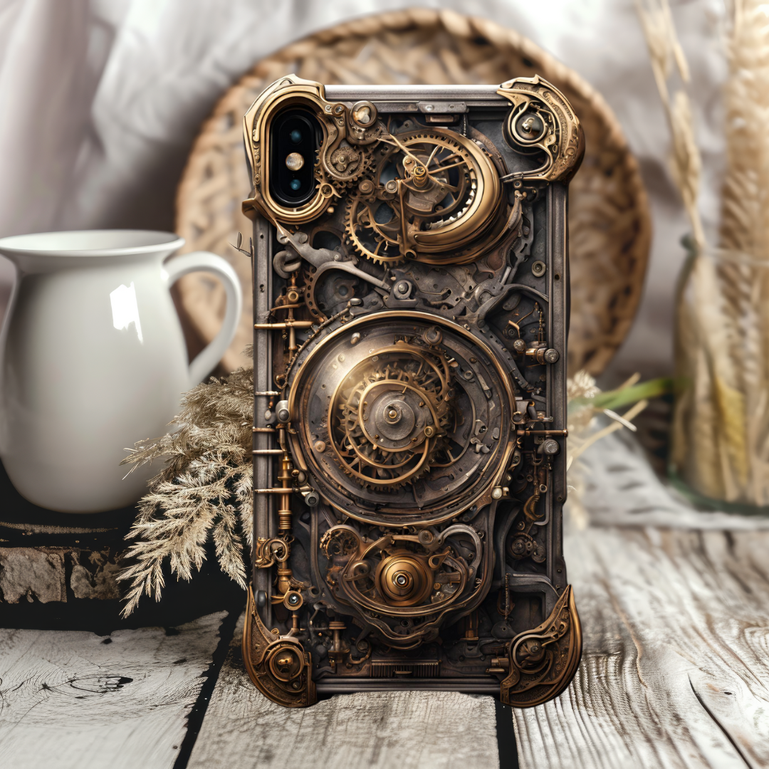 Steampunk Tough Case for iPhone - Vintage Gear Design, 3D Steam Punk Phone Case for iPhone, Samsung, and Google Pixel