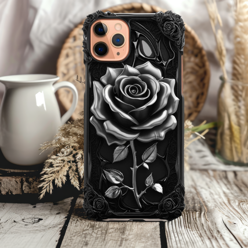Black Rose Phone Case - Tough & Stylish Floral Design for iPhone, Samsung, and Google Pixel