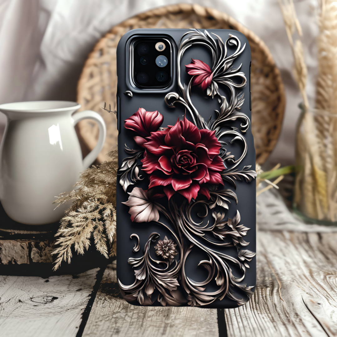 Floral Tough Phone Case - Durable & Stylish Protective Cover, Gothic Flowers Phone Case for iPhone, Samsung, and Google Pixel