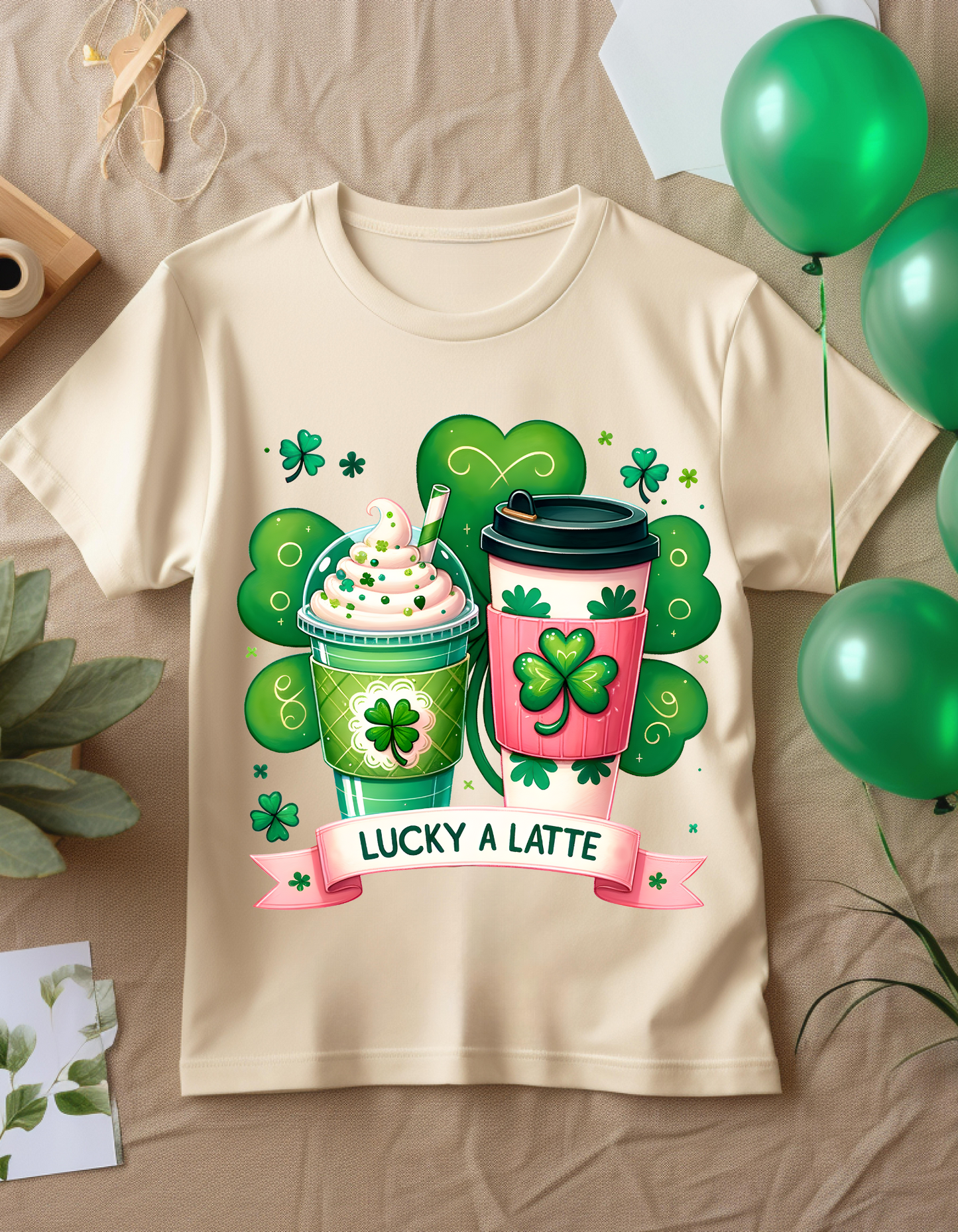 St. Patrick's Day Lucky T-Shirt, Shamrock Tee, Lucky A Latte Shirt, Unisex Coffee Lover's Top, Spring Celebration Apparel