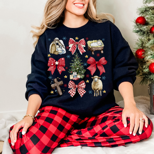 Festive Holiday Sweatshirt with Christmas Motifs, Unisex Sweatshirt, Cozy Xmas Gift, Winter Apparel, Christmas Sweater Outfit