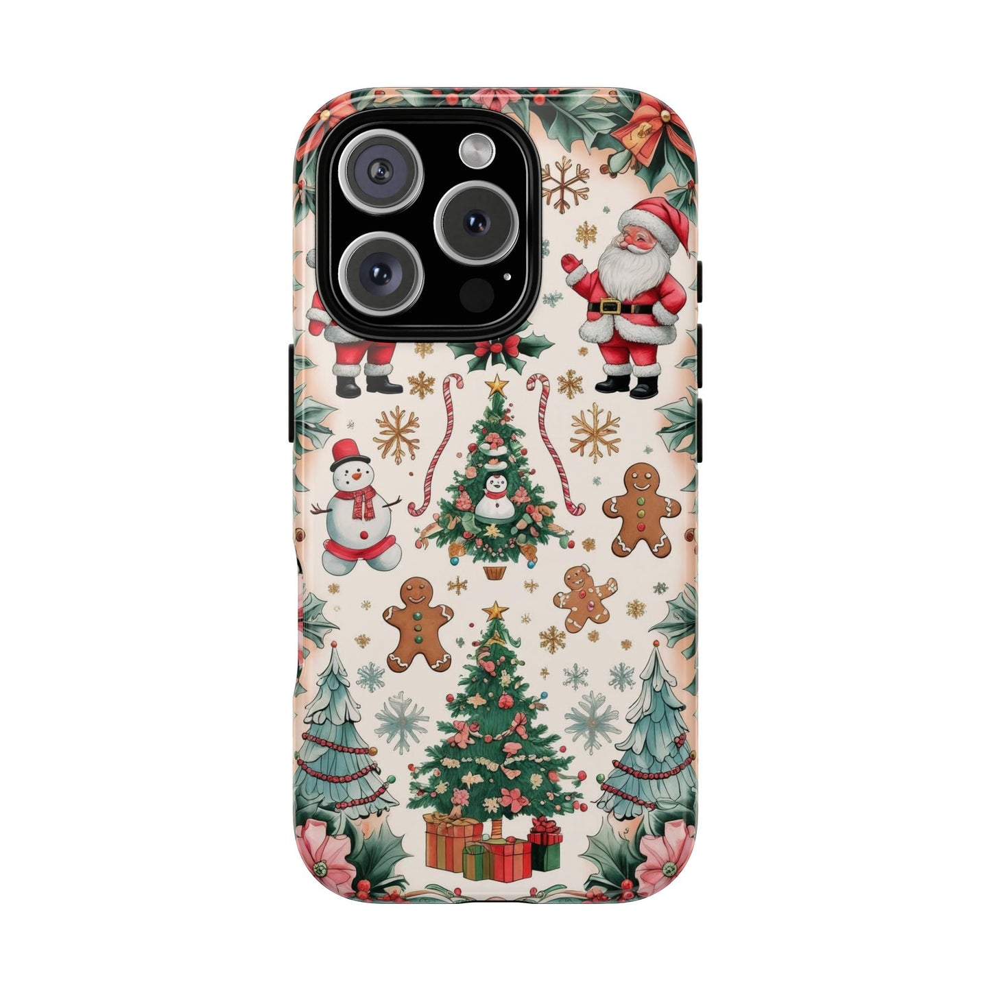 Christmas Phone Case, Holiday Cell Phone Cover, Festive Design, Cute Santa and Gingerbread, Gift for her, Winter Accessories, Seasonal Decor
