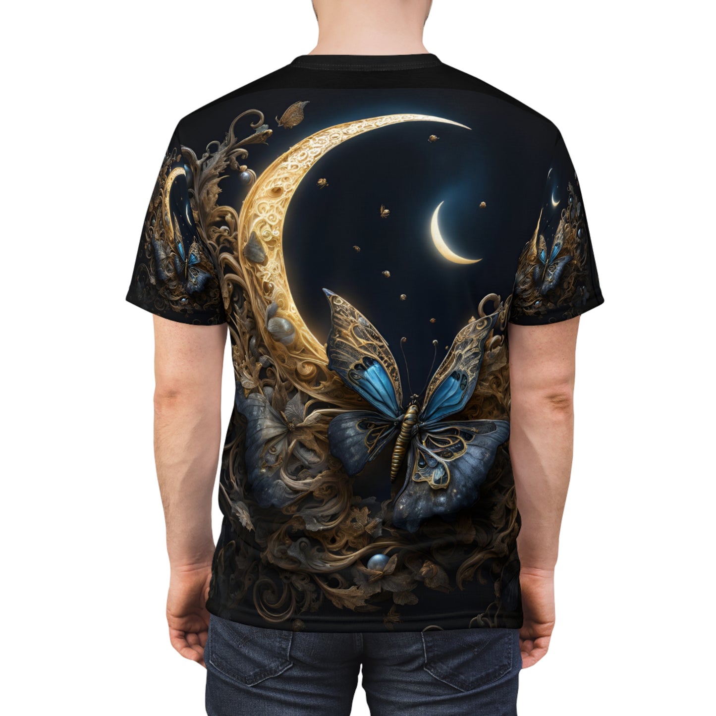 Majestic Butterfly Moon Unisex Tee - Celestial Art & Nature Design, Celestial Butterfly AOP Shirt