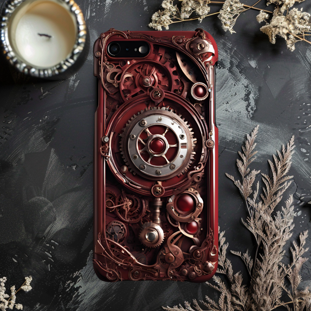 Steampunk iPhone Case - Tough Cases with Gear and Clock Design, 3D Steam Punk Phone Case for iPhone, Samsung, and Google Pixel