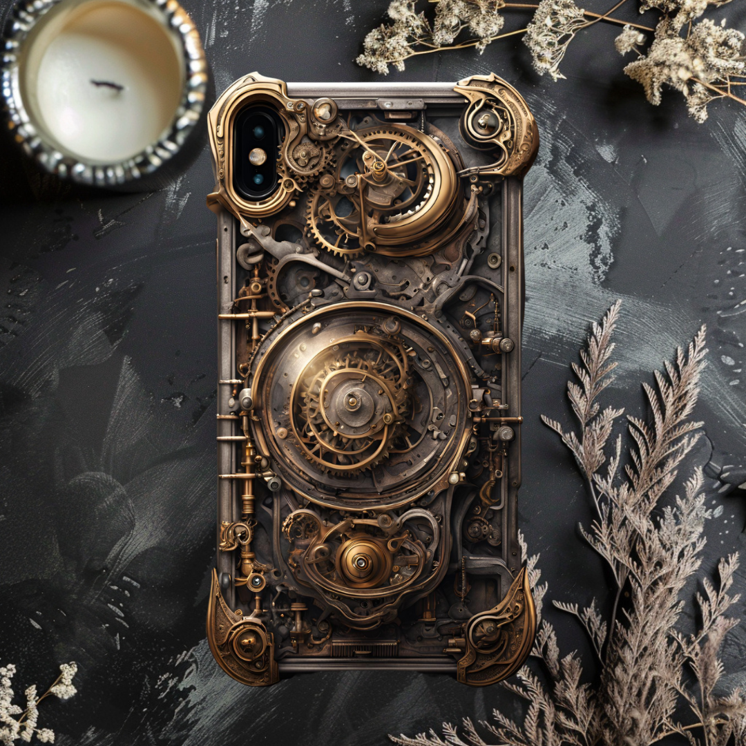 Steampunk Tough Case for iPhone - Vintage Gear Design, 3D Steam Punk Phone Case for iPhone, Samsung, and Google Pixel