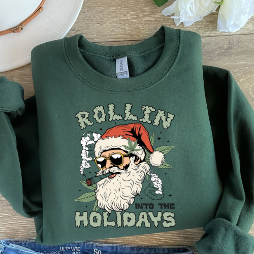 Festive Santa Sweatshirt - Rollin' into the Holidays Unisex Crewneck, Cozy Christmas Gift, Winter Hoodie, Holiday Apparel, Unique Sweatshirt