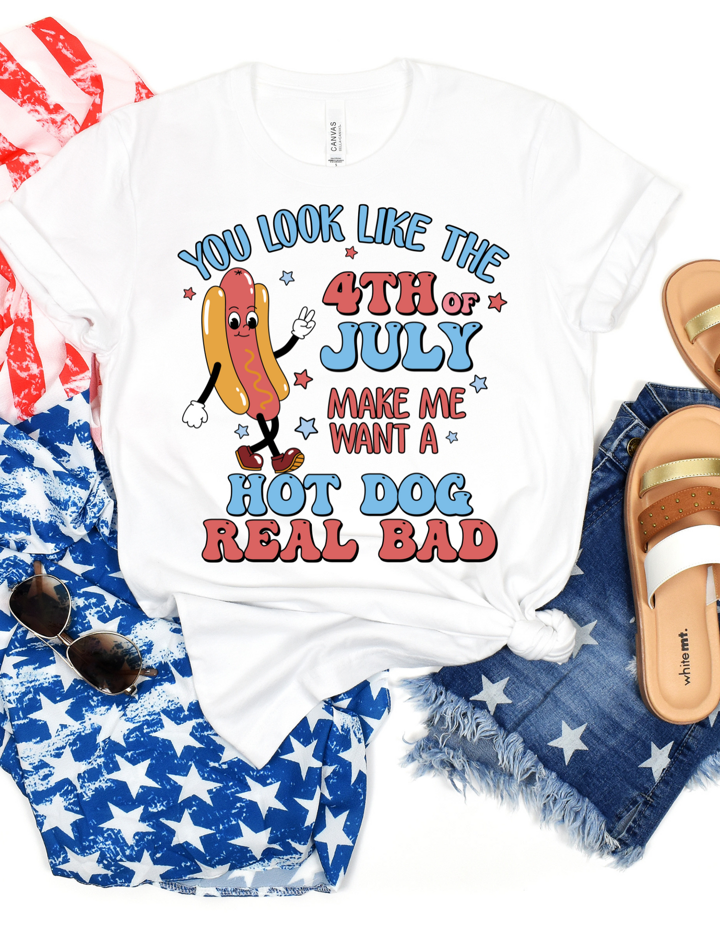4th of July Hot Dog Shirt, Funny Unisex Tee for BBQs, Summer Festivities, Independence Day Celebration, Perfect Gift!