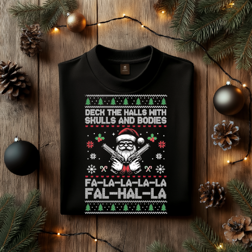 Festive Skull Holiday T-shirt | Unisex Garment-Dyed Tee for Halloween and Christmas Celebrations, Unique Gift Idea, Edgy Apparel