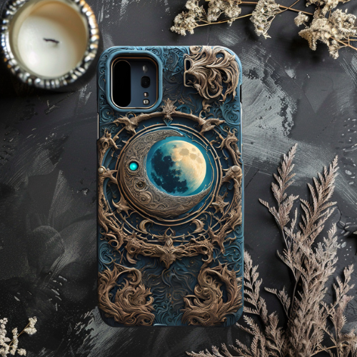 Stylish Tough Phone Case with Celestial Design, Celestial Moon Phone Case