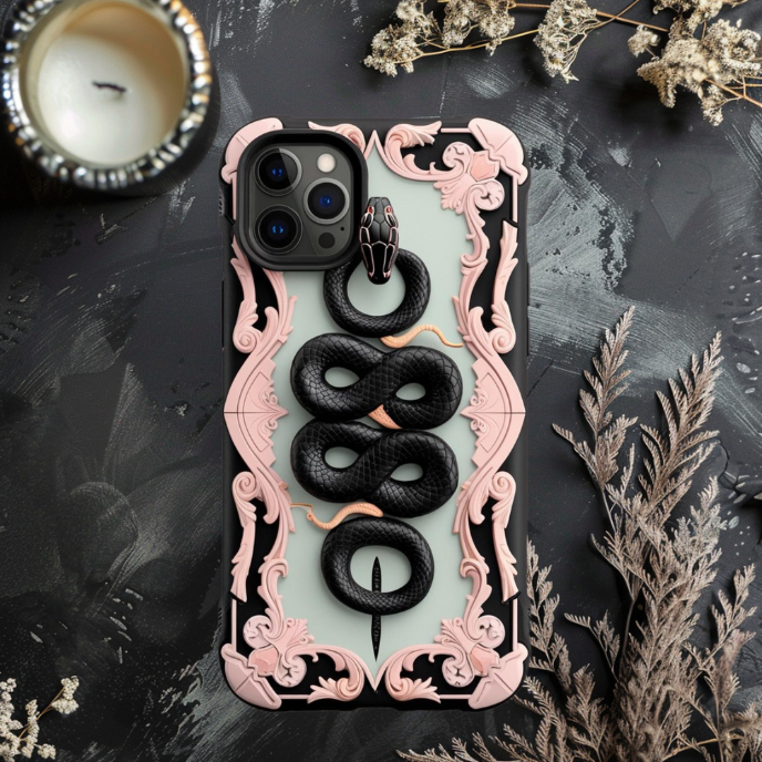 Serpent Art Phone Case - Tough & Stylish Design, Elegant Snake and Flowers Phone Case for iPhone, Samsung, and Google Pixel
