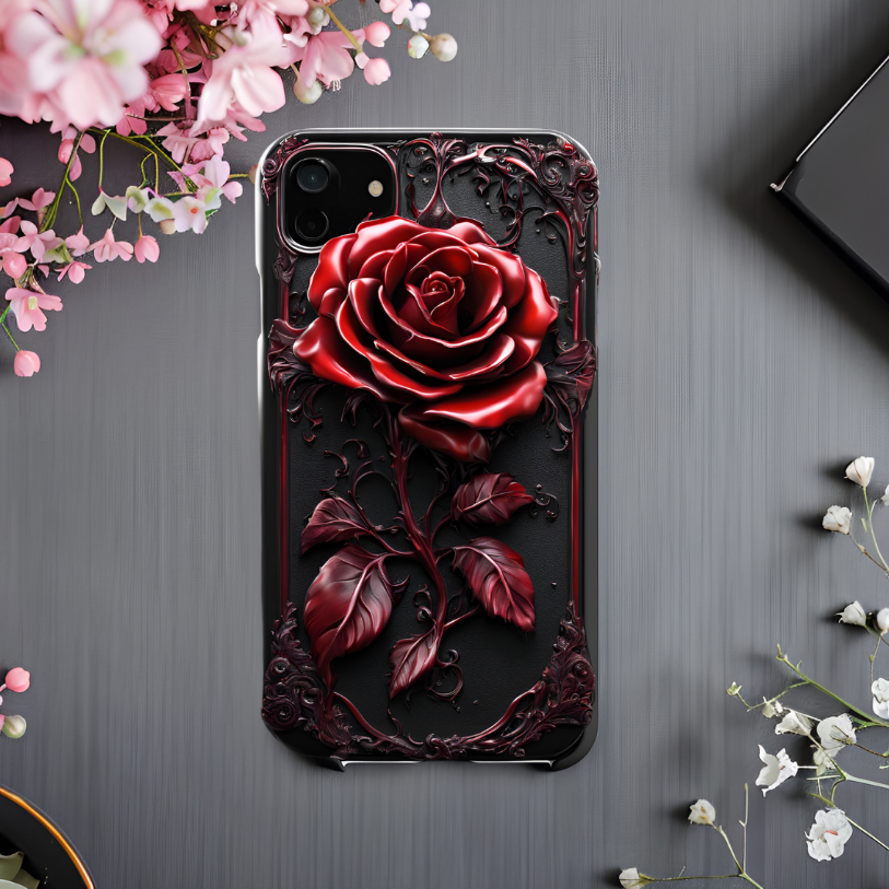 Elegant Rose Phone Case - Tough Cases for Floral Lovers, Gothic Blood Dripping Red Rose Phone Case, for iPhone, Samsung, and Google Pixel