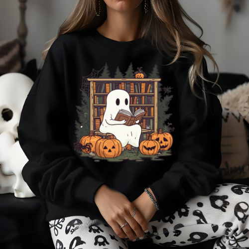 Retro Ghost Reading Books Sweatshirt, Librarian Ghost Halloween, Halloween Teacher Sweatshirt, Halloween Shirt, Teacher Gift, Boo School