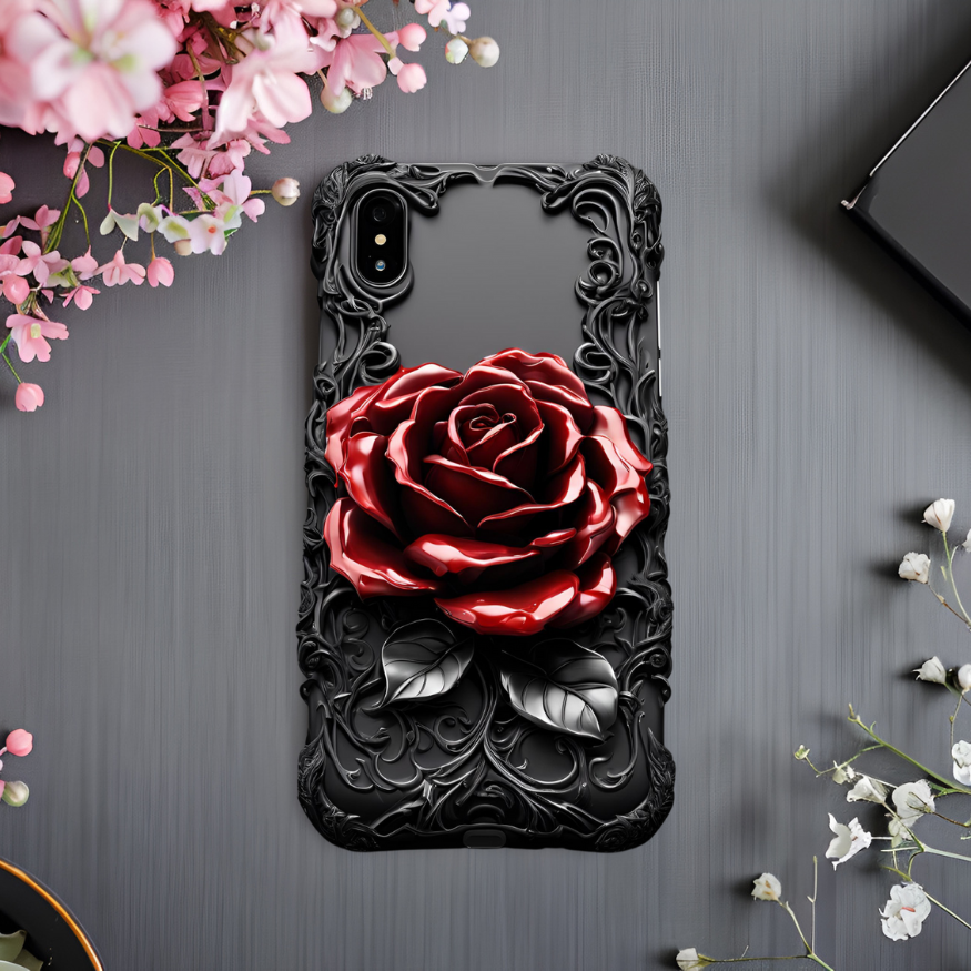 Tough Cases: Elegant Rose iPhone Case for Chic Protection, Gothic Red Rose Phone Case for iPhone, Samsung, and Google Pixel