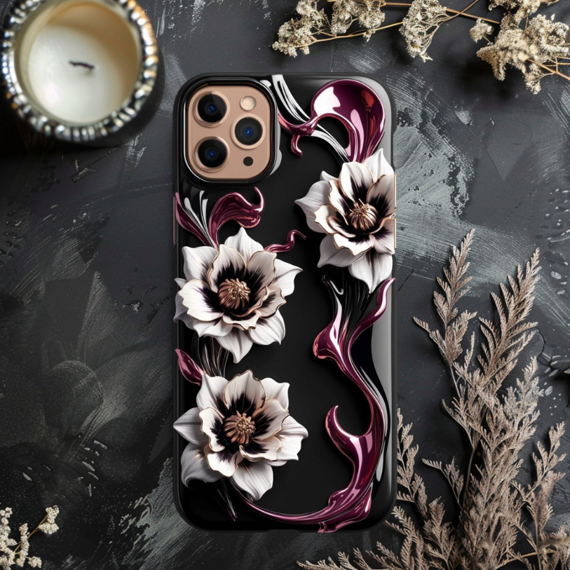Elegant Floral Phone Case - Tough Cases for Stylish Protection, Gothic Flowers Phone Case for iPhone, Samsung, and Google Pixel