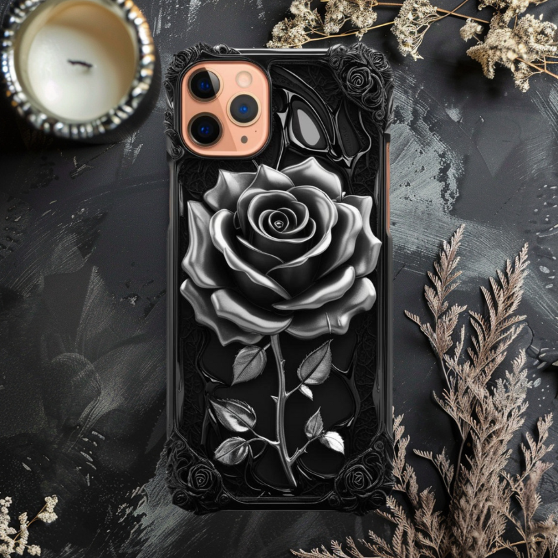 Black Rose Phone Case - Tough & Stylish Floral Design for iPhone, Samsung, and Google Pixel