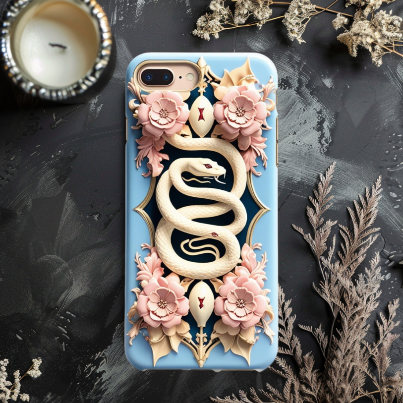 Artistic Snake iPhone Case - Tough & Stylish Phone Cover for Nature Lovers, Elegant Snake and Flowers Phone Case for iPhone, Samsung, and Google Pixel
