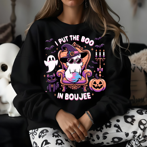 Halloween Cat Crewneck Sweatshirt - I Put the Boo in Boujee