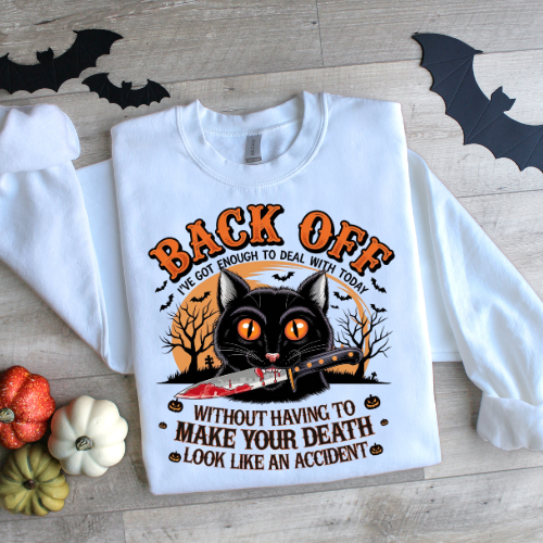 Halloween Cat Crewneck Sweatshirt - "Back Off" Design