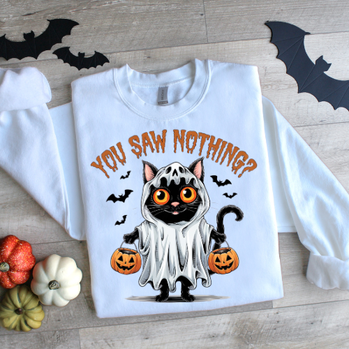 Halloween Cat Crewneck Sweatshirt - "You Saw Nothing!" Unisex