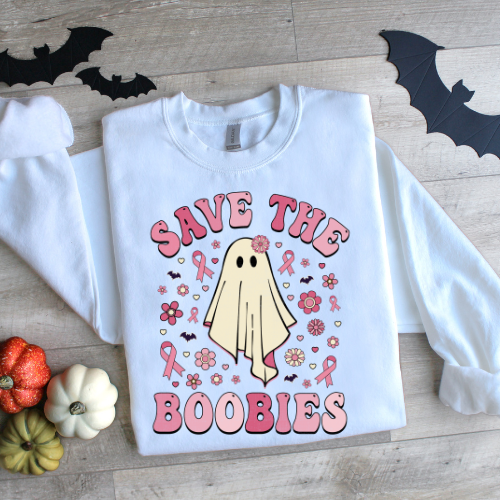 Save the Boobies Crewneck Sweatshirt | Unisex Heavy Blend | Breast Cancer Awareness