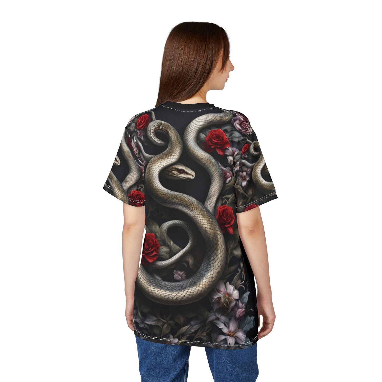 Serpent and Roses Unisex Tee - Edgy Floral Graphic Shirt