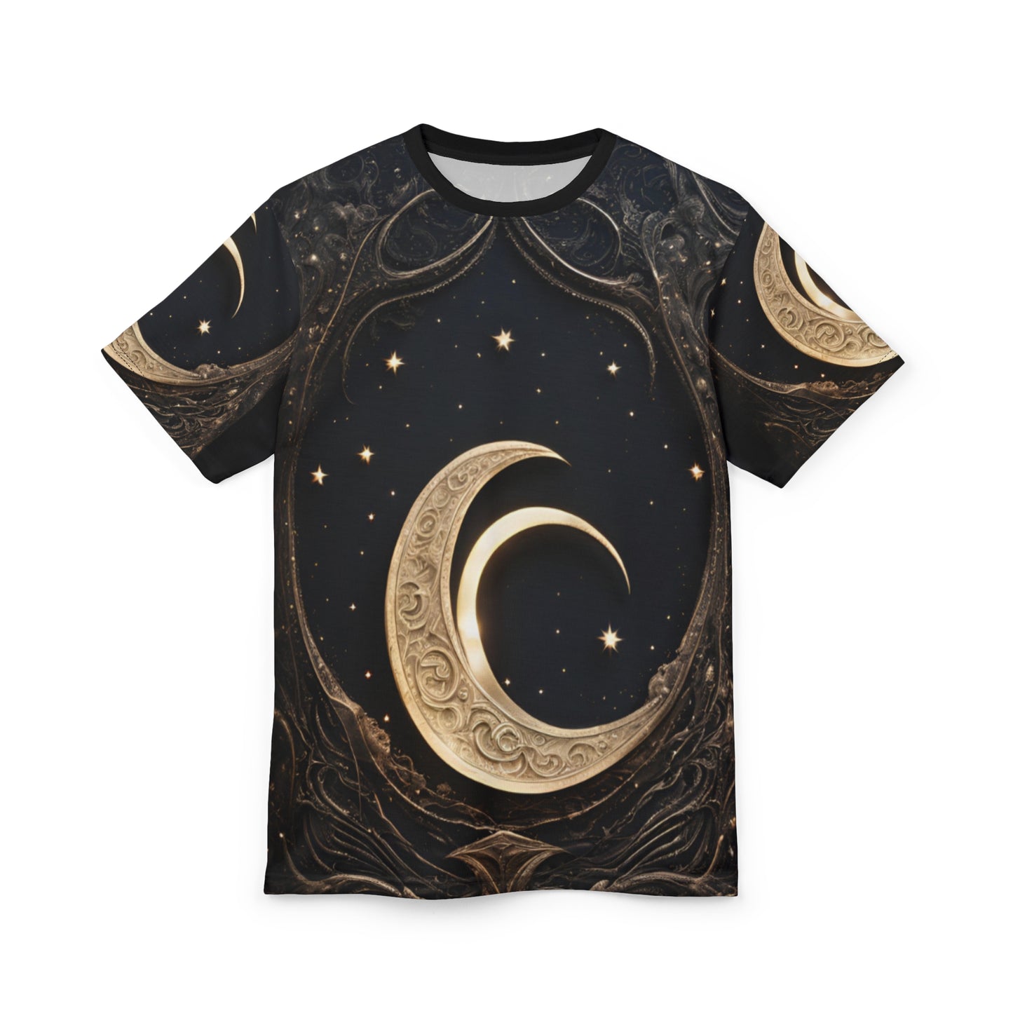 Celestial Moon Unisex Cut & Sew Tee - Night Sky Design for Dreamers, Celestial Crescent Moon AOP Shirt