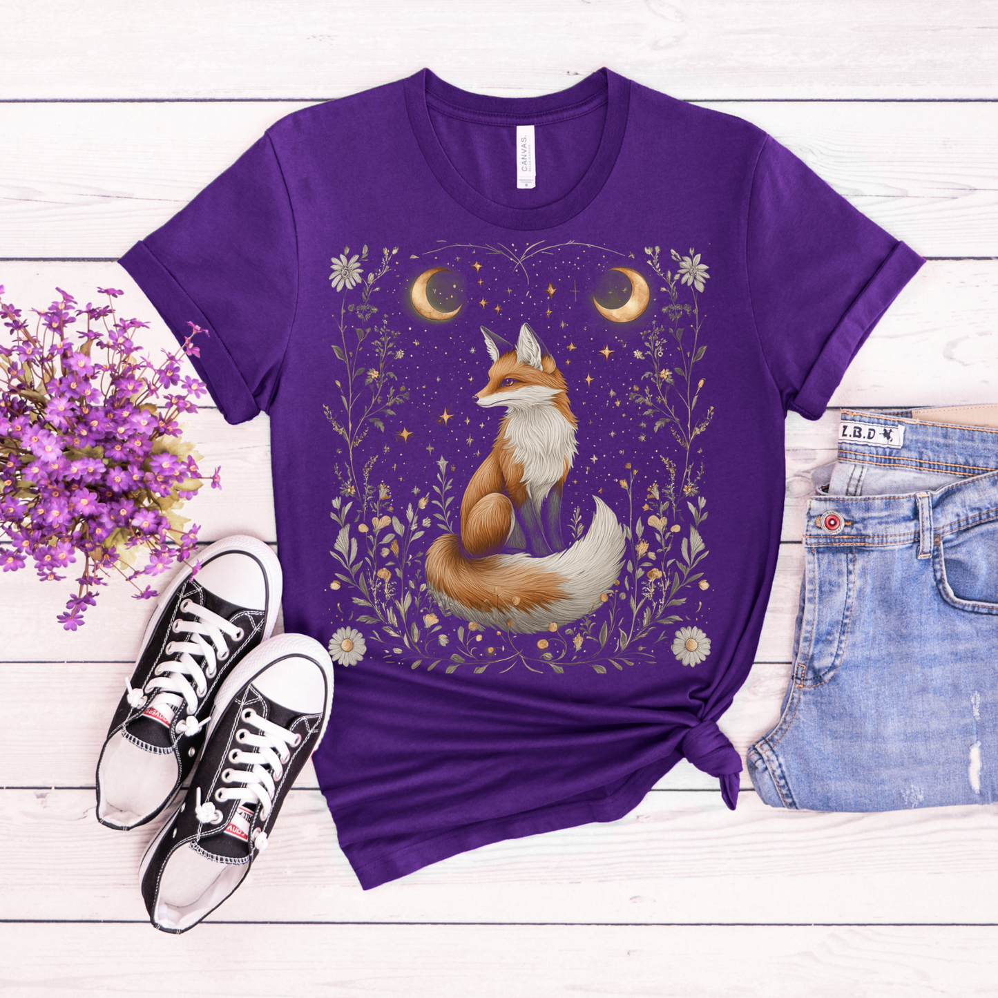 Whimsical Fox T-Shirt - Garment-Dyed Unisex Tee for Nature Lovers, Celestial Shirt, Fox Cottage Core Shirt