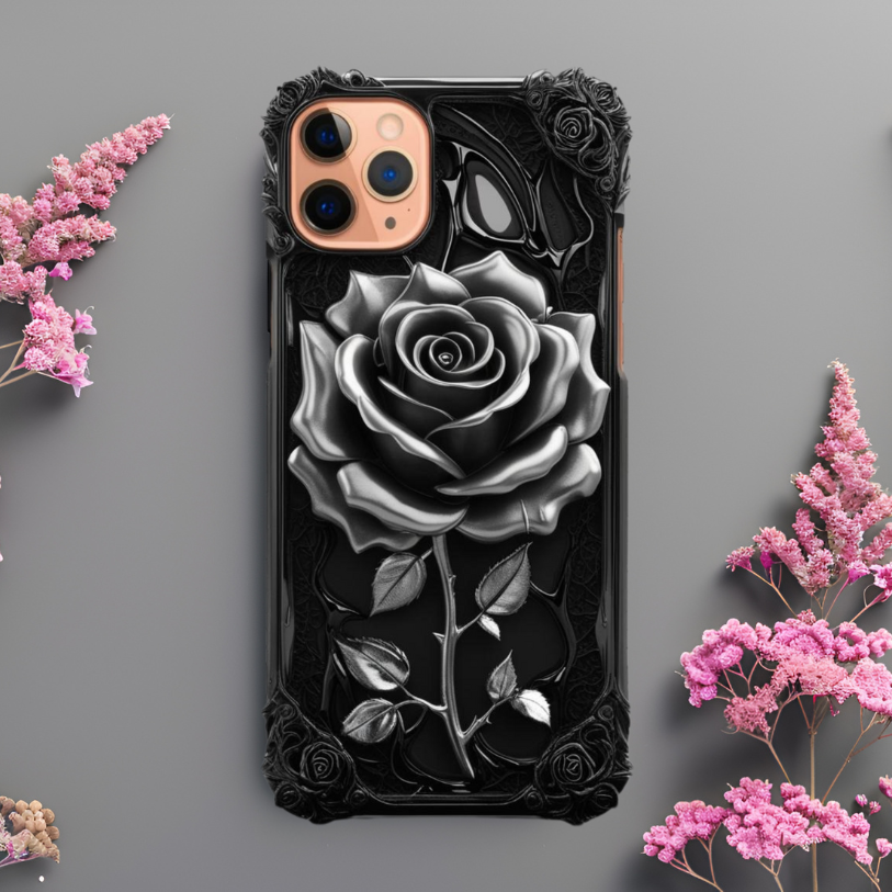 Black Rose Phone Case - Tough & Stylish Floral Design for iPhone, Samsung, and Google Pixel